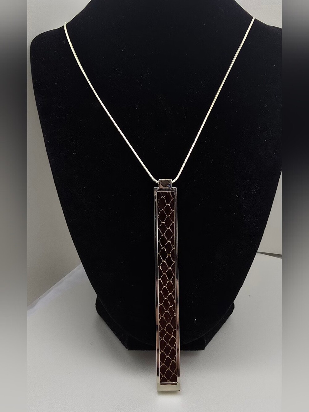 White House Black Market - Long Rectangular Brown Pendant Necklace